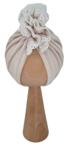 WELUROWY TURBAN FALBANKA Z KORONKĄ Jasny Beż
