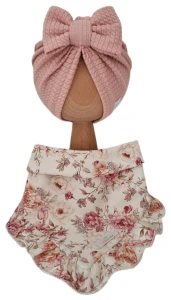 JESIENNY KOMPLET TURBAN POJEDYNCZY KOKARDA Soft Róż I CHUSTA Z FALBANKĄ Jesienne Kwiatki