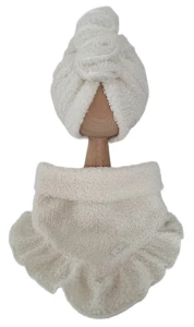 ZIMOWY KOMPLET TURBAN FALBANKA BOUCLE I CHUSTA Z FALBANKĄ Ecru 