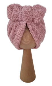 ZIMOWY TURBAN MOTYLEK BOUCLE Pudrowy Róż 