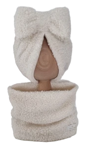 ZIMOWY KOMPLET TURBAN KOKARDA BOUCLE I KOMIN Ecru 