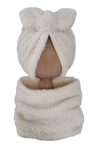 ZIMOWY KOMPLET TURBAN MOTYLEK BOUCLE I KOMIN Ecru 