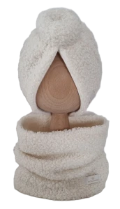ZIMOWY KOMPLET TURBAN DONUT BOUCLE I KOMIN Ecru