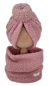 ZIMOWY KOMPLET TURBAN DONUT BOUCLE I KOMIN Pudrowy Róż 