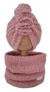 ZIMOWY KOMPLET TURBAN FALBANKA BOUCLE I KOMIN Pudrowy Róż 