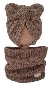 ZIMOWY KOMPLET TURBAN MOTYLEK BOUCLE I KOMIN Ciemny Beż