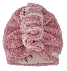 TURBAN FALBANKA BOUCLE Pudrowy Róż i Różyczki na bawełnie Róż