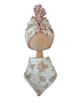 KOMPLET TURBAN FALBANKA PODWÓJNY I CHUSTA Vintage Roses Biel