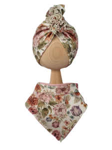 KOMPLET TURBAN FALBANKA POJEDYNCZY I CHUSTA Letni Ogród Biel 