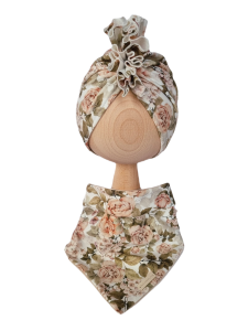 KOMPLET TURBAN FALBANKA POJEDYNCZY I CHUSTA Różany Ogród Biel