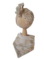 Komplet Turban pojedynczy i chusta Vintage Roses Beż (2).png