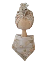 Komplet Turban pojedynczy i chusta Vintage Roses Beż (3).png