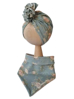 Komplet Turban pojedynczy i chusta Vintage Roses Niebieski (1).png