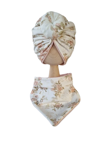 Komplet turban podwójny Donut i chusta Vintage Roses Biel (1) (Copy).png