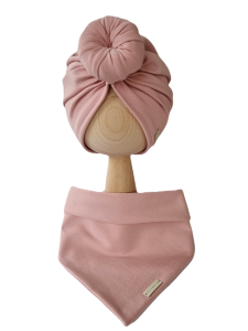 KOMPLET TURBAN POJEDYNCZY DONUT I CHUSTA Pudrowy Róż